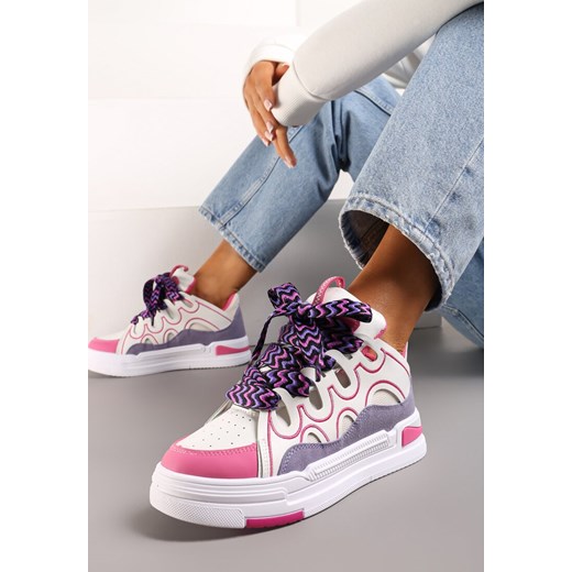 Biało-Fuksjowe Sneakersy na Platformie z Grubymi Kolorowymi Sznurówkami Adrianu ze sklepu renee.pl w kategorii Buty sportowe damskie - zdjęcie 173231074