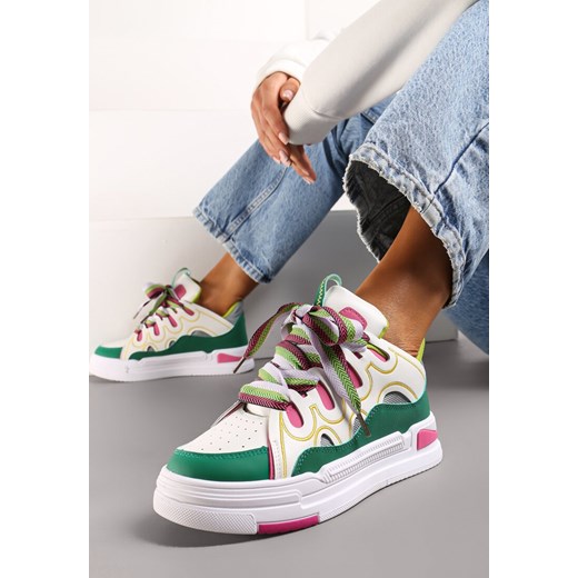 Biało-Zielone Sneakersy na Platformie z Grubymi Kolorowymi Sznurówkami Adrianu ze sklepu renee.pl w kategorii Buty sportowe damskie - zdjęcie 173231080