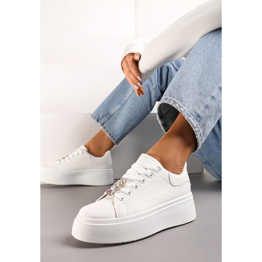 Białe Sneakersy z Cyrkoniami na Sznurówkach z Platformą Nomiji ze sklepu renee.pl w kategorii Buty sportowe damskie - zdjęcie 173232094