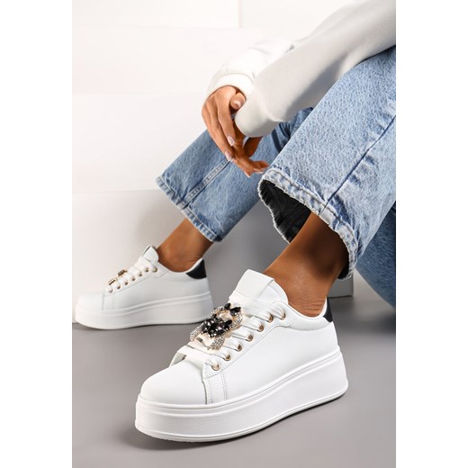 Biało-Czarne Sneakersy z Platformą i Odpinanymi Biżuteryjnymi Aplikacjami na Sznurówkach Tamaki ze sklepu renee.pl w kategorii Buty sportowe damskie - zdjęcie 173232262