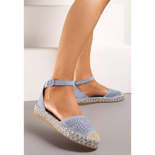 Niebieskie Espadryle na Płaskiej Podeszwie z Ażurowym Zdobieniem Zapinane Wokół Kostki Vizimaia ze sklepu renee.pl w kategorii Espadryle damskie - zdjęcie 173233863