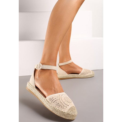 Beżowe Espadryle na Płaskiej Podeszwie z Ażurowym Zdobieniem Zapinane Wokół Kostki Vizimaia ze sklepu renee.pl w kategorii Espadryle damskie - zdjęcie 173233881