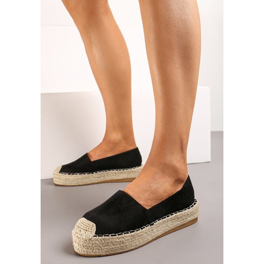 Czarne Casualowe Espadryle na Grubej Podeszwie Ozdobionej Plecionką Honorelle Renee 40 renee.pl