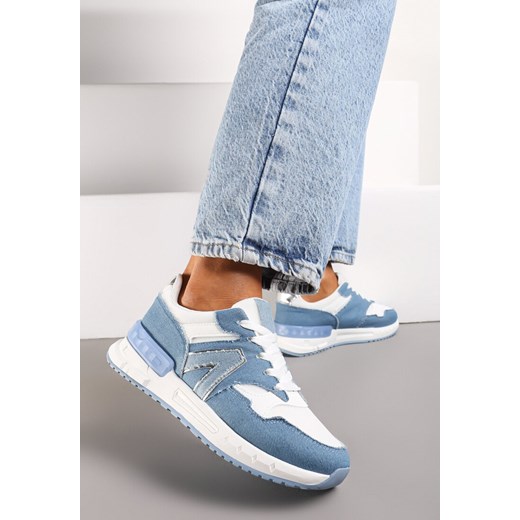 Niebiesko-Białe Płaskie Sneakersy przed Kostkę z Ekozamszu ze Sznurowaniami Jrines ze sklepu renee.pl w kategorii Buty sportowe damskie - zdjęcie 173234883