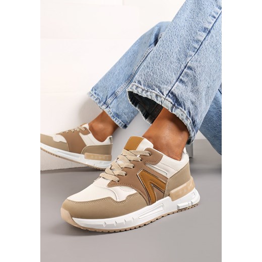 Ciemnobeżowe Płaskie Sneakersy przed Kostkę z Ekozamszu ze Sznurowaniami Jrines Renee 40 renee.pl