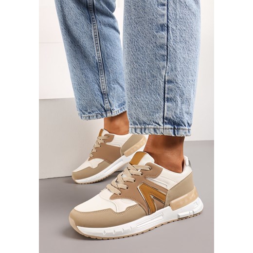 Ciemnobeżowe Płaskie Sneakersy przed Kostkę z Ekozamszu ze Sznurowaniami Jrines Renee 40 renee.pl