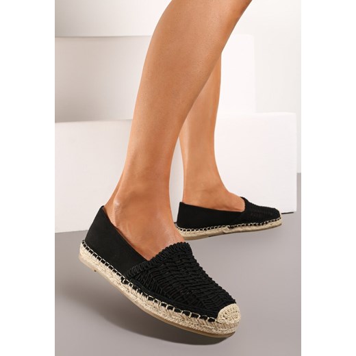 Czarne Płaskie Espadryle z Ekozamszu Ozdobione Jutą Lemiala ze sklepu renee.pl w kategorii Espadryle damskie - zdjęcie 173235714