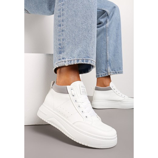 Biało-Szare Sneakersy z Cholewką za Kostkę i Perforacją Alinetapia ze sklepu renee.pl w kategorii Buty sportowe damskie - zdjęcie 173236194