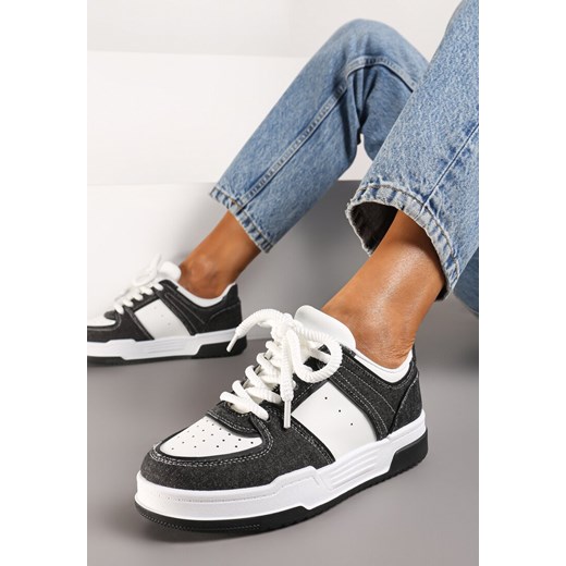 Czarno-Białe Sneakersy z Imitacji Skóry do Kostki ze Sznurowaniami na Grubej Podeszwie Ramara ze sklepu renee.pl w kategorii Buty sportowe damskie - zdjęcie 173241010