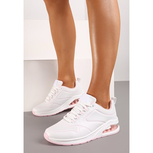 Biało-Różowe Sneakersy przed Kostkę z Podeszwą Typu Air z Imitacji Skóry Ialoella ze sklepu renee.pl w kategorii Buty sportowe damskie - zdjęcie 173243362