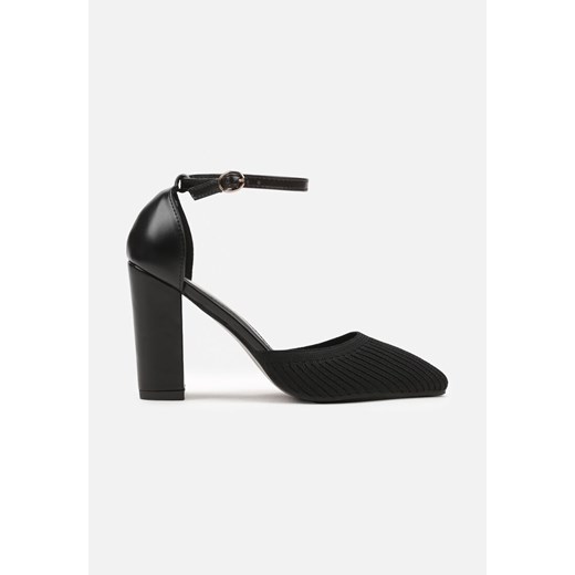 Czarne Czółenka z Ekoskóry Zapinane przy Kostce ze Słupkowym Obcasem Dimlli Renee 38 renee.pl