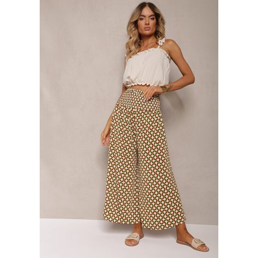 Jasnozielone Spodnie Culotes z Szerokimi Nogawkami i Gumką w Talii Demia ze sklepu Renee odzież w kategorii Spodnie damskie - zdjęcie 173277741