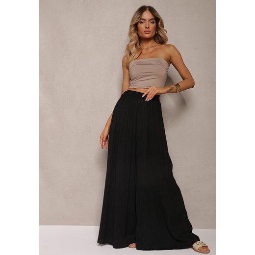 Czarne Szerokie Spodnie z Plisami High Waist Mirealli ze sklepu Renee odzież w kategorii Spodnie damskie - zdjęcie 173277801