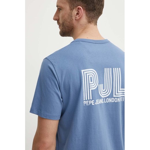 Pepe Jeans t-shirt bawełniany AARON męski kolor niebieski z nadrukiem PM509426 ze sklepu ANSWEAR.com w kategorii T-shirty męskie - zdjęcie 173280850