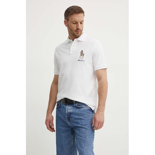 Polo Ralph Lauren polo bawełniane kolor biały z aplikacją 710926413 ze sklepu ANSWEAR.com w kategorii T-shirty męskie - zdjęcie 173281020
