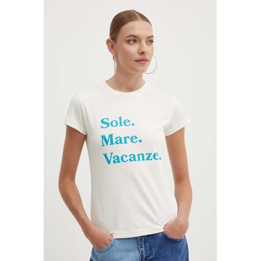 Drivemebikini t-shirt bawełniany Sole Mare Vacanze damski kolor beżowy ze sklepu ANSWEAR.com w kategorii Bluzki damskie - zdjęcie 173281043