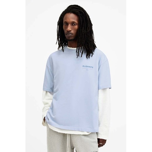 AllSaints t-shirt bawełniany ACCESS SS CREW męski kolor niebieski z nadrukiem M038PA ze sklepu ANSWEAR.com w kategorii T-shirty męskie - zdjęcie 173281064
