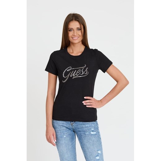 GUESS Czarny T-shirt STONES&EMBRO TEE, Wybierz rozmiar L ze sklepu outfit.pl w kategorii Bluzki damskie - zdjęcie 173281414