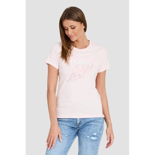 GUESS Różowy T-shirt Icon Tee, Wybierz rozmiar XL ze sklepu outfit.pl w kategorii Bluzki damskie - zdjęcie 173281420
