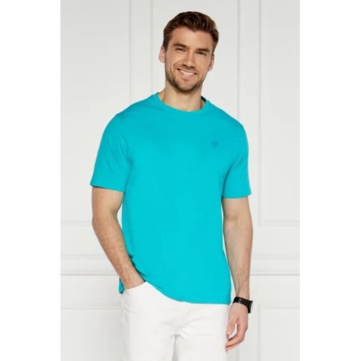 T-shirt męski niebieski Guess z krótkimi rękawami 