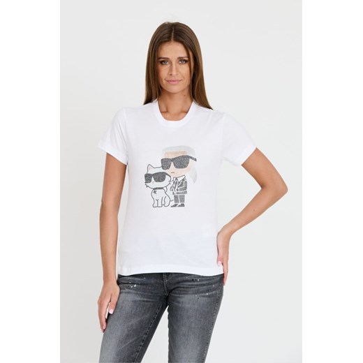 KARL LAGERFELD Biały t-shirt Ikonik 2.0, Wybierz rozmiar L ze sklepu outfit.pl w kategorii Bluzki damskie - zdjęcie 173284433