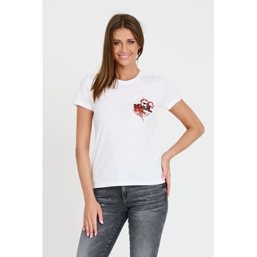 KARL LAGERFELD Biały t-shirt ikonik lny, Rozmiar L ze sklepu outfit.pl w kategorii Bluzki damskie - zdjęcie 173284452