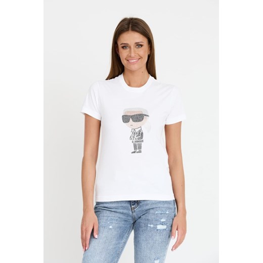 KARL LAGERFELD Biały t-shirt Ikonik 2.0, Wybierz rozmiar L ze sklepu outfit.pl w kategorii Bluzki damskie - zdjęcie 173284480
