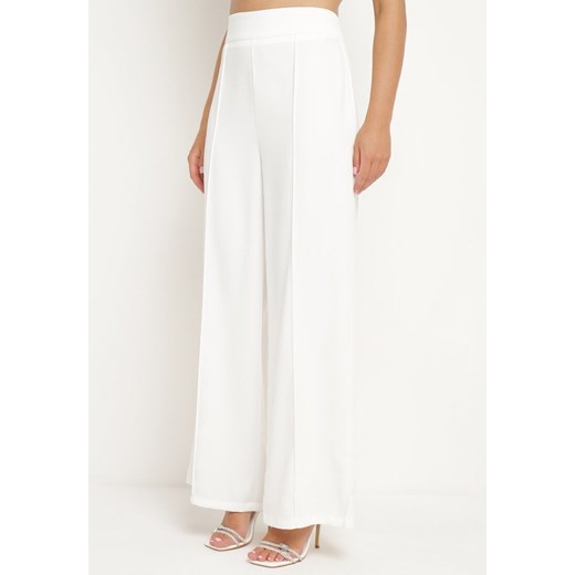 Białe Spodnie o Szerokim Garniturowym Kroju z Wysokim Stanem Rissetta ze sklepu Born2be Odzież w kategorii Spodnie damskie - zdjęcie 173285942