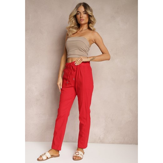 Czerwone Spodnie z Regularnym Stanem Ściągane Sznurkiem Aryle ze sklepu Renee odzież w kategorii Spodnie damskie - zdjęcie 173286041