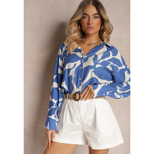 Niebiesko-Biała Klasyczna Koszula Zapinana na Guziki Wiretta ze sklepu Renee odzież w kategorii Koszule damskie - zdjęcie 173286200