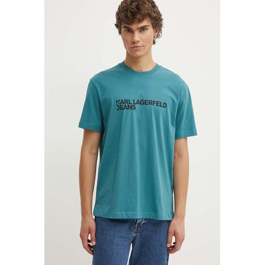 Karl Lagerfeld Jeans t-shirt bawełniany kolor turkusowy z nadrukiem ze sklepu ANSWEAR.com w kategorii T-shirty męskie - zdjęcie 173288113