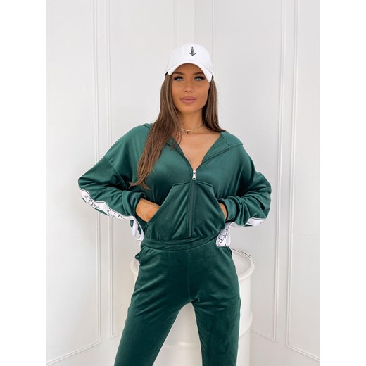 klasyczny welurowy dres premium la perla bluza+spodnie - butelkowa zieleń - morski ze sklepu STYLOWO w kategorii Dresy damskie - zdjęcie 173288410