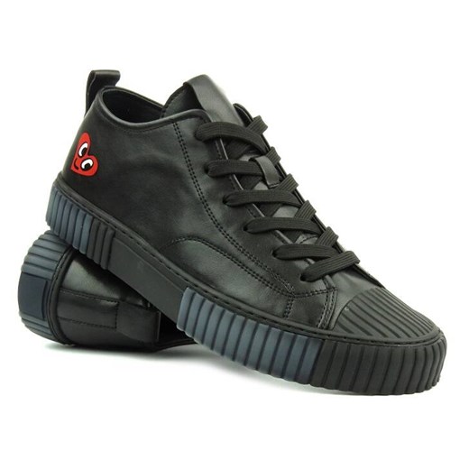 Skórzane sneakersy męskie - JOHN DOUBARE HD19958V1-6A, czarne ze sklepu ulubioneobuwie w kategorii Trampki męskie - zdjęcie 173288451
