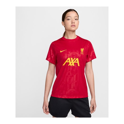Damska przedmeczowa koszulka piłkarska z krótkim rękawem Nike Dri-FIT Liverpool F.C. Academy Pro - Czerwony ze sklepu Nike poland w kategorii Bluzki damskie - zdjęcie 173289334