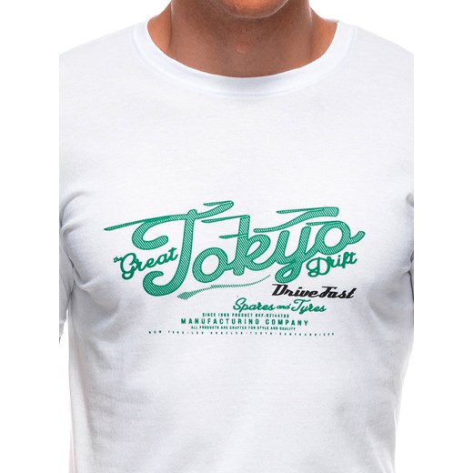 T-shirt męski Edoti biały tkaninowy 