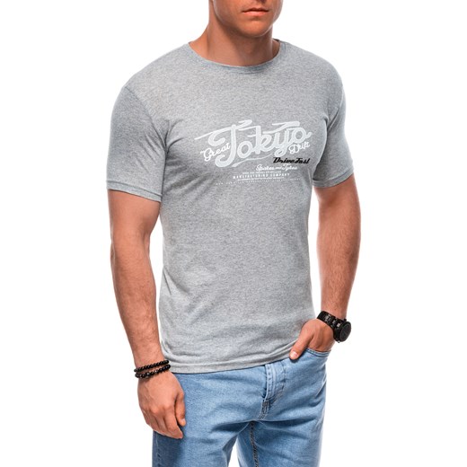 T-shirt męski z nadrukiem 1964S - szary ze sklepu Edoti w kategorii T-shirty męskie - zdjęcie 173290911