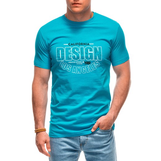T-shirt męski z nadrukiem 1961S - błękitny ze sklepu Edoti w kategorii T-shirty męskie - zdjęcie 173290932