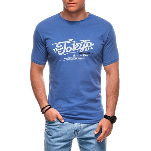 T-shirt męski z nadrukiem 1964S - niebieski ze sklepu Edoti w kategorii T-shirty męskie - zdjęcie 173290950