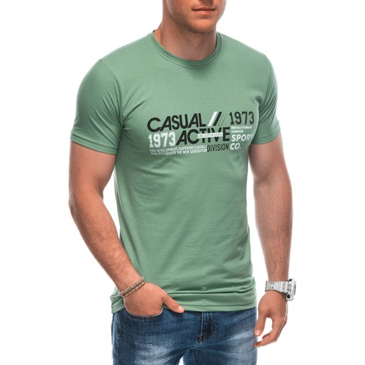 Zielony t-shirt męski Edoti w stylu młodzieżowym z krótkimi rękawami 