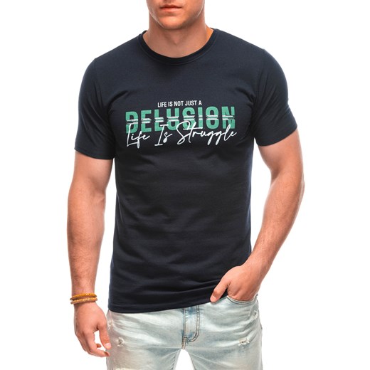 T-shirt męski z nadrukiem 1963S - granatowy ze sklepu Edoti w kategorii T-shirty męskie - zdjęcie 173291001