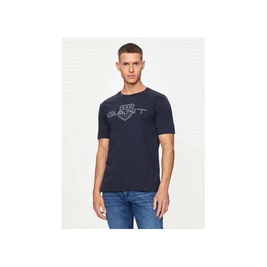 Gant T-Shirt Logo 2005143 Granatowy Regular Fit ze sklepu MODIVO w kategorii T-shirty męskie - zdjęcie 173292591