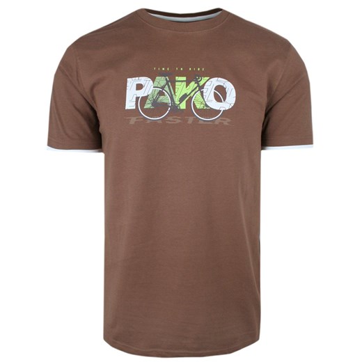 T-Shirt Męski - Brązowy z Motywem Roweru - Pako Jeans TSPJNS16bikeBR ze sklepu JegoSzafa.pl w kategorii T-shirty męskie - zdjęcie 173293133