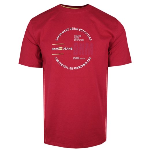 T-Shirt Męski - Czerwony z Napisem - Pako Jeans TSPJNS8unionCR ze sklepu JegoSzafa.pl w kategorii T-shirty męskie - zdjęcie 173293143