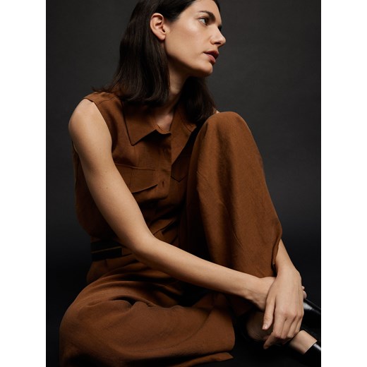 Reserved - Spodnie z ozdobnym pasem - brązowy Reserved S Reserved