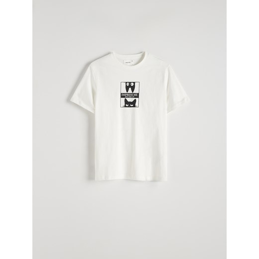 Reserved - T-shirt regular z nadrukiem - złamana biel ze sklepu Reserved w kategorii T-shirty męskie - zdjęcie 173295750