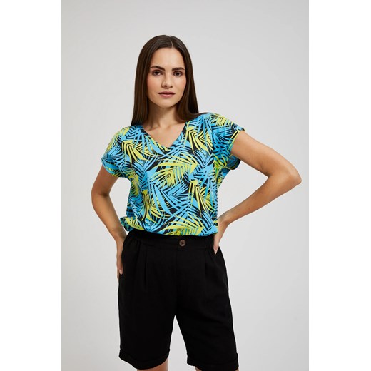 Bluzka w tropikalny wzór turkusowa ze sklepu Moodo.pl w kategorii Bluzki damskie - zdjęcie 173296083
