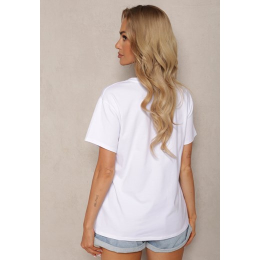 Biały T-shirt z Bawełny Ozdobiony Cyrkoniami Indilla Renee ONE SIZE Renee odzież okazyjna cena
