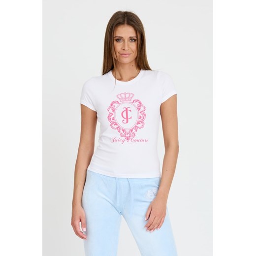 JUICY COUTURE Biały t-shirt Heritage Crest Fitted, Wybierz rozmiar M ze sklepu outfit.pl w kategorii Bluzki damskie - zdjęcie 173297844