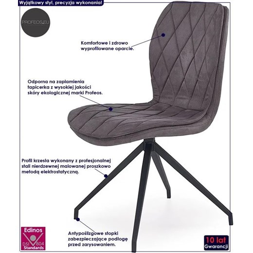 Tapicerowane krzesło w industrialnym stylu Gimer - popielate Profeos One Size Edinos.pl