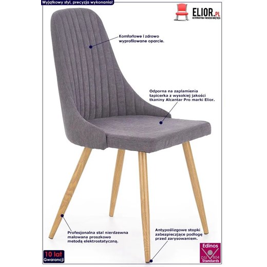 Krzesło tapicerowane Isent - ciemny popiel Elior One Size Edinos.pl